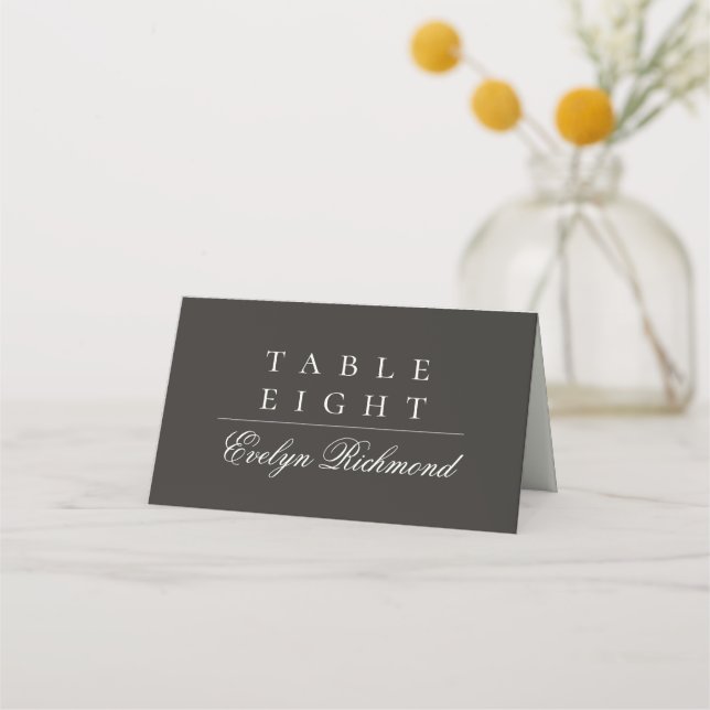 Cartão De Mesa Elegant Charcoal Ivory Script Folded Wedding (Frente)