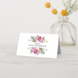 Cartão De Mesa Elegant Floral Pink Peony Monogram Wedding