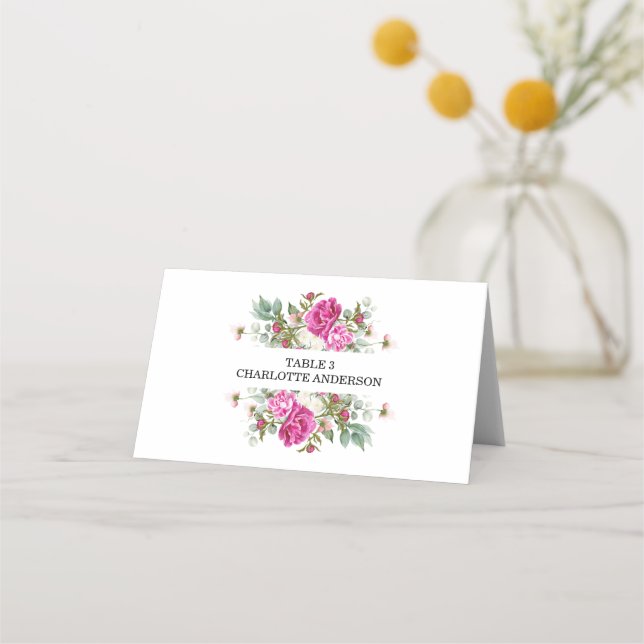 Cartão De Mesa Elegant Floral Pink Peony Monogram Wedding (Frente)