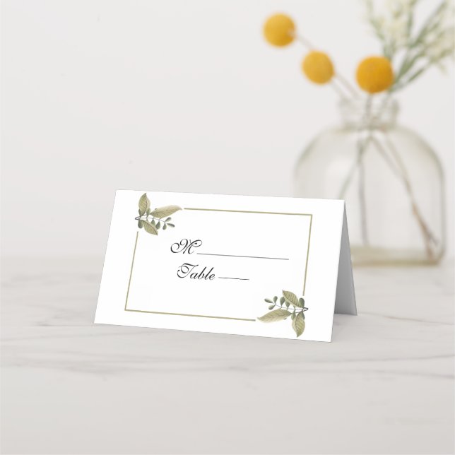 Cartão De Mesa Elegant Minimalist Greenery Wedding Place Card (Frente)