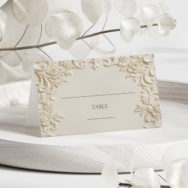 Cartão De Mesa Elegant Write In Ivory Floral Embossed Table (Elegant Write In Ivory Floral Embossed Table Place Card)