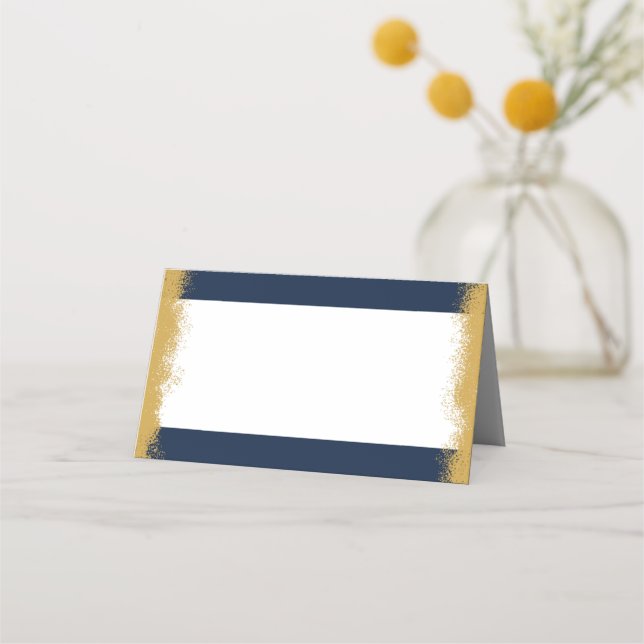 Cartão De Mesa Elegante azul Dourado (Frente)