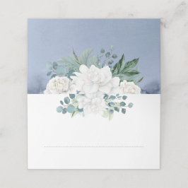 Cartão De Mesa Elegante Azul-Dusta-Flor Branco