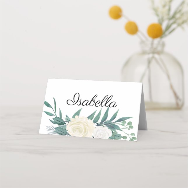 Cartão De Mesa Elegante Blumen Grün Weiss (Frente)