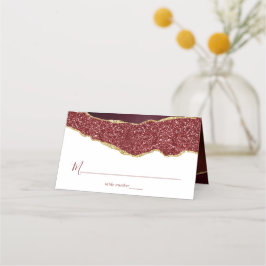 Cartão De Mesa Elegante Burgundy e Dourado Casamento Agata