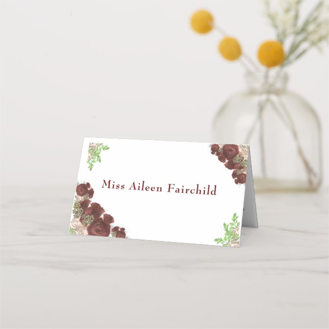 Cartão De Mesa Elegante Burgundy Rosa (Frente)