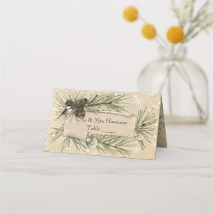 Cartão De Mesa Elegante Casamento no inverno, Pine Cones Scroll