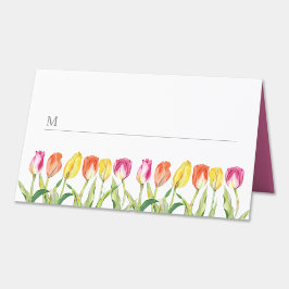 Cartão De Mesa Elegante Colorido Floral Tulipas Feliz Páscoa