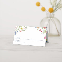 Cartão De Mesa Elegante Crista de Flor Silvestre Pastel Azul Poei