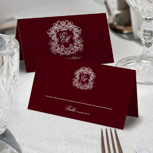 Cartão De Mesa Elegante Crista Monograma Casamento Vintage Borgon