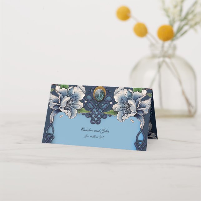 Cartão De Mesa Elegante design celta azul (Verso)