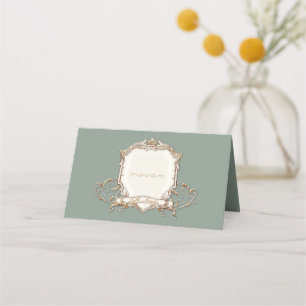 Cartão De Mesa Elegante Dourado Metálico n Sage Mint Swirls Casam