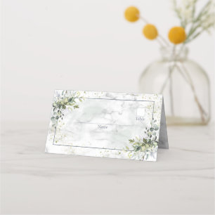 Cartão De Mesa Elegante Dusty Blue Eucalyptus Greenery Marble