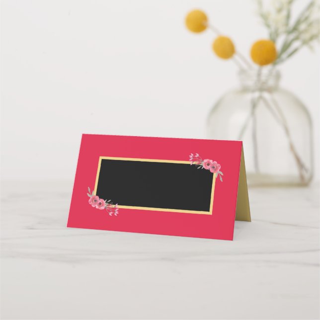 Cartão De Mesa Elegante e rosa-chic com flores de aquarela (Frente)