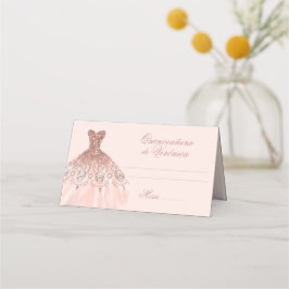 Cartão De Mesa Elegante espanhola Quinceañera Mis Quince Rosa Ros