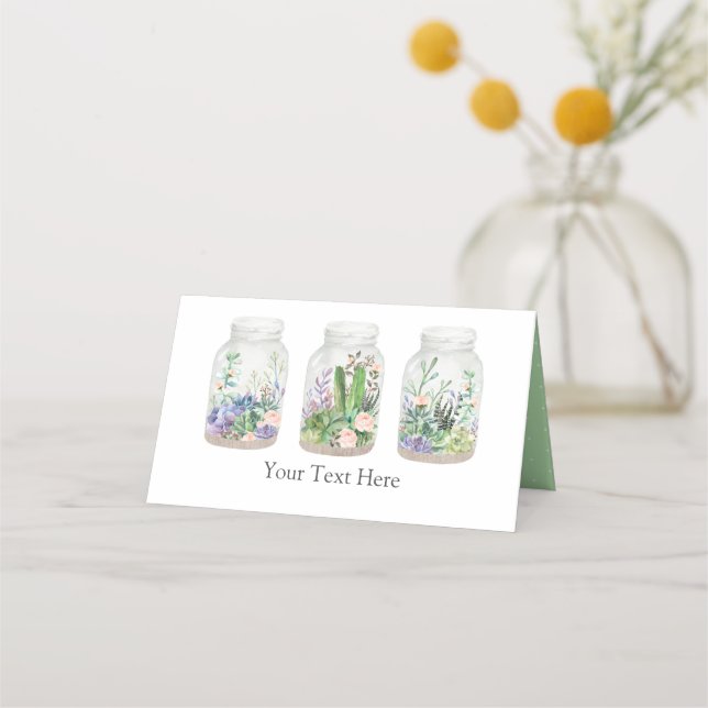 Cartão De Mesa Elegante Fiesta Terrarium Floral Succulent Chá (Frente)