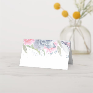 Cartão De Mesa Elegante Floral Azul e Rosa Dusty