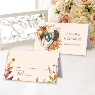 Cartão De Mesa Elegante Floral Boho Apaixonado Fotografia Casamen