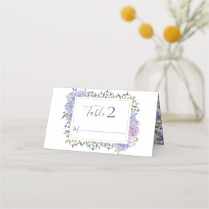 Cartão De Mesa Elegante Floral em Aquarela Azul e Lilás