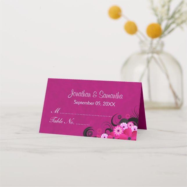 Cartão De Mesa Elegante Hibiscus Floral Dark Fuchsia Dobrou Mesa (Frente)