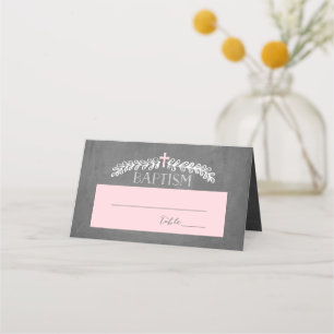 Cartão De Mesa Elegante Laurels Rosa Placecard de batismo