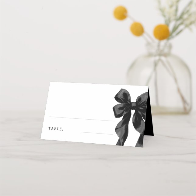Cartão De Mesa Elegante Mesa de Chá de Bebê com Laço Preto (Frente)