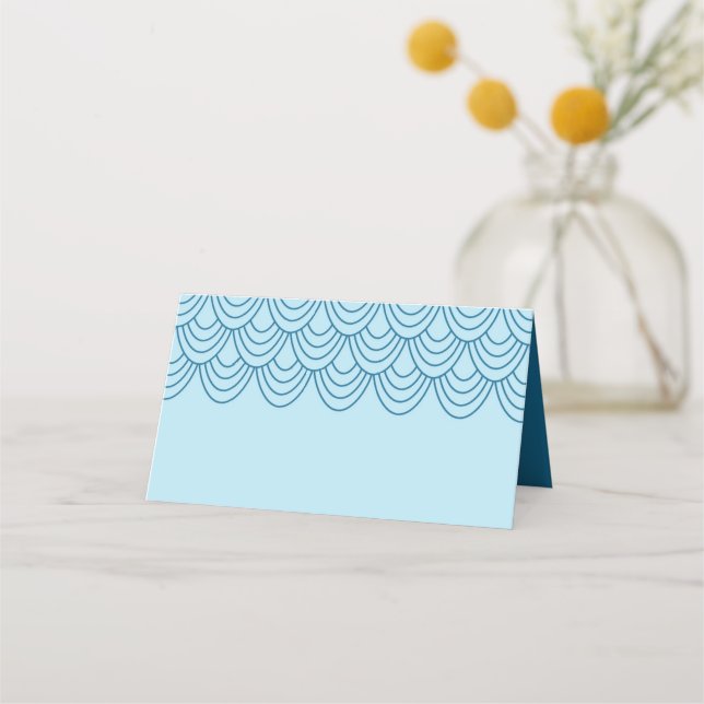 Cartão De Mesa Elegante Na moda Outline Blue Geométrico (Frente)