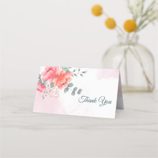 Cartão De Mesa Elegante obrigado de cor-de-água rosa-rosa-pincel