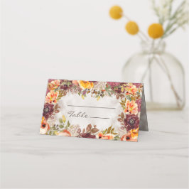 Cartão De Mesa Elegante Outono Casamento Laranja Borgonha