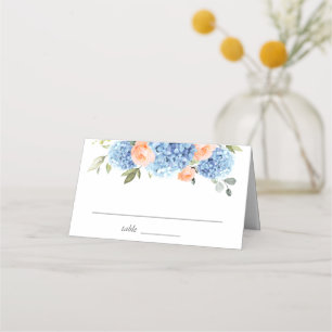 Cartão De Mesa Elegante Rosas de Blush Azuis Hydrangea Rosa
