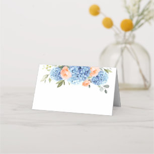 Cartão De Mesa Elegante Rosas de Blush Azuis Hydrangea Rosa