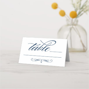 Cartão De Mesa Elegante Script de Caligrafia Azul-Marinho para Ca