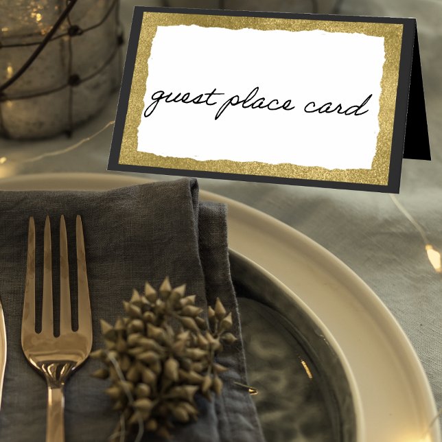 Cartão De Mesa Elegante Simples Elegante, Elegante, Elegante, Dou (Modern black gold event guest place card.)