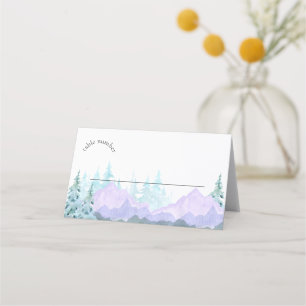Cartão De Mesa Elegante Watercolor Mountain Rustic WedName
