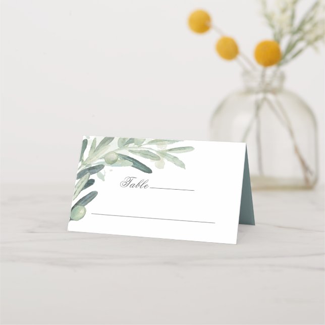 Cartão De Mesa Elegante Watercolor Olive Sprig Branch Greenery (Frente)