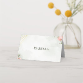 Cartão De Mesa Elegantes Lírios Rosa e Moldura Geométrica Dourada
