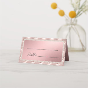 Cartão De Mesa Elegantes Pérolas Rosa em Ouro Rosé Chic
