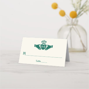 Cartão De Mesa Emerald Green Celtic Claddagh Endereço de Casament