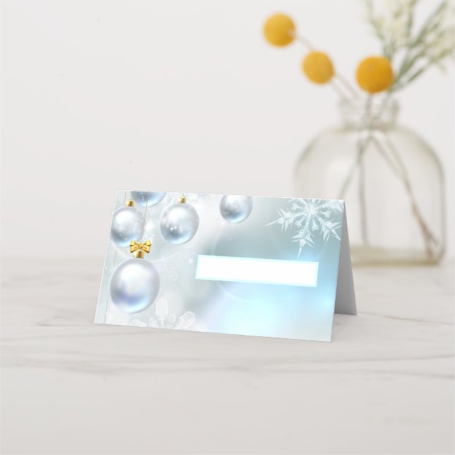 Cartão De Mesa enfeites de natal e flocos de neve (Frente)