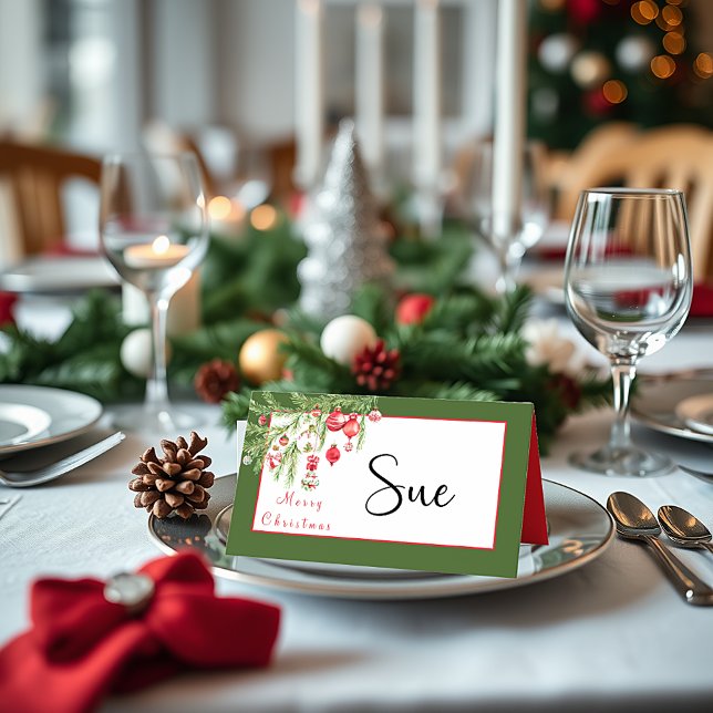 Cartão De Mesa Enfeites de natal na ramificação (Criador carregado)