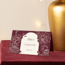 Cartão De Mesa Escolha de Refeição Floral Burgundy Profundo Cartã