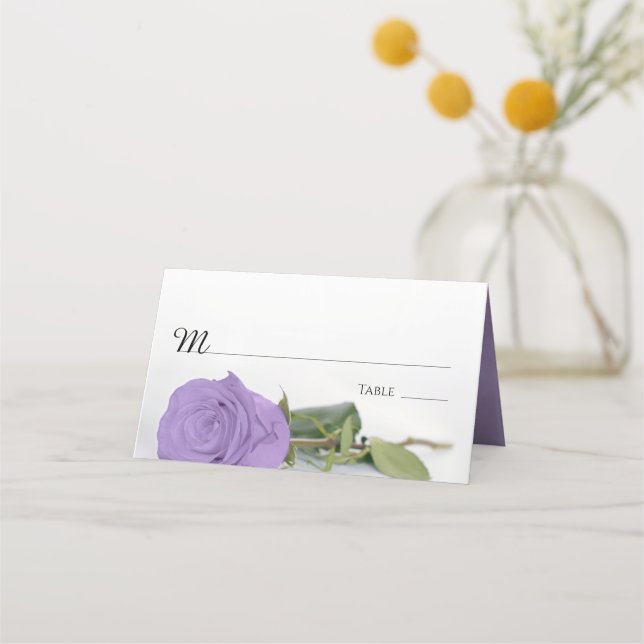 Cartão De Mesa Escrita de Casamento com Rosa Roxo da Lavanda Eleg (Frente)