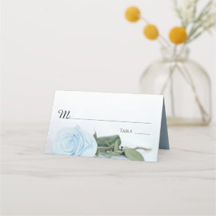 Cartão De Mesa Escrita De Casamento De Rosa Azul Elegante Dusty