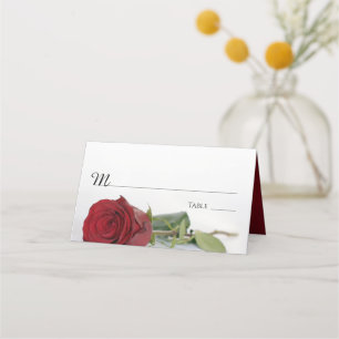 Cartão De Mesa Escrita de Casamento de Rosa vermelha Elegante