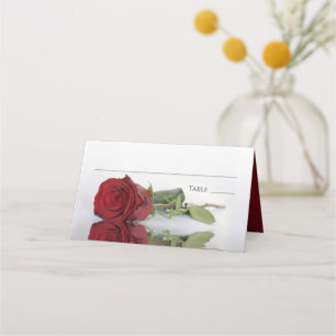 Cartão De Mesa Escrita de Casamento Elegante de Rosa vermelha Ele