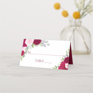 Cartão De Mesa Escrita de Casamento Elegante de Rosas Magenta e R