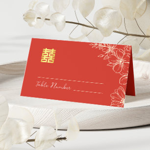 Cartão De Mesa Escrito floral de casamento chinês moderno e elega
