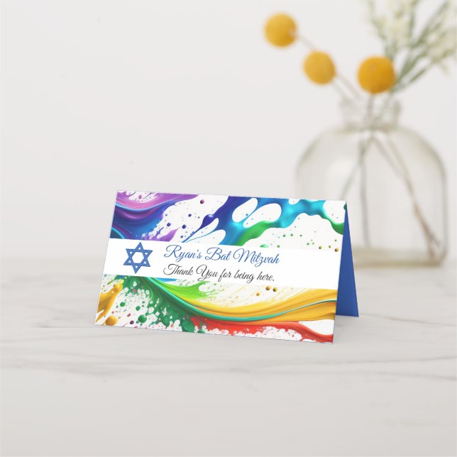 Cartão De Mesa Esmalte Neon com respingos, Estrela de Davi do Bar (Verso)