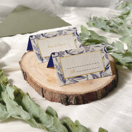 Cartão De Mesa Essência Tropical Casamento Azul e Dourado