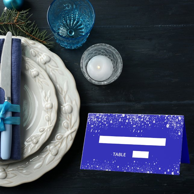 Cartão De Mesa Estilhadoras de prata azul-real de casamento (Criador carregado)